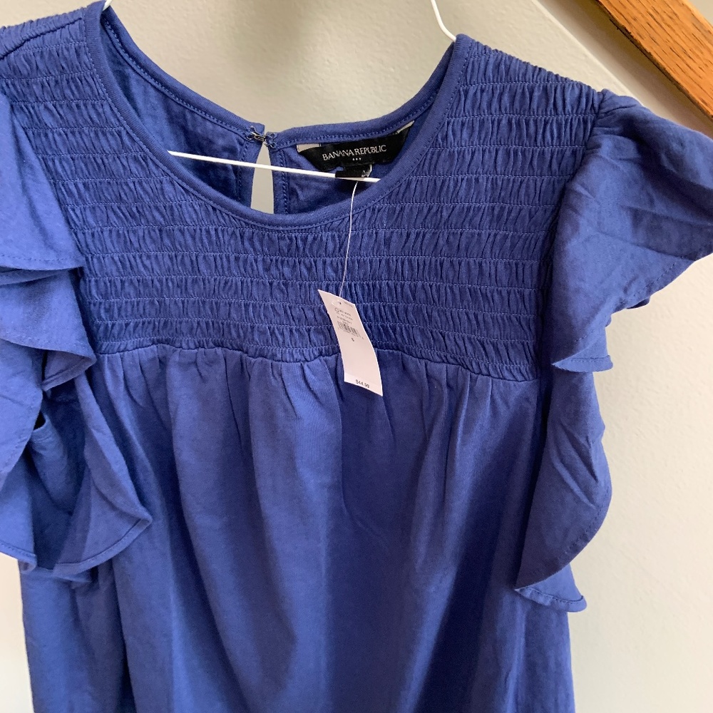 Cobalt ruffled sleeve top